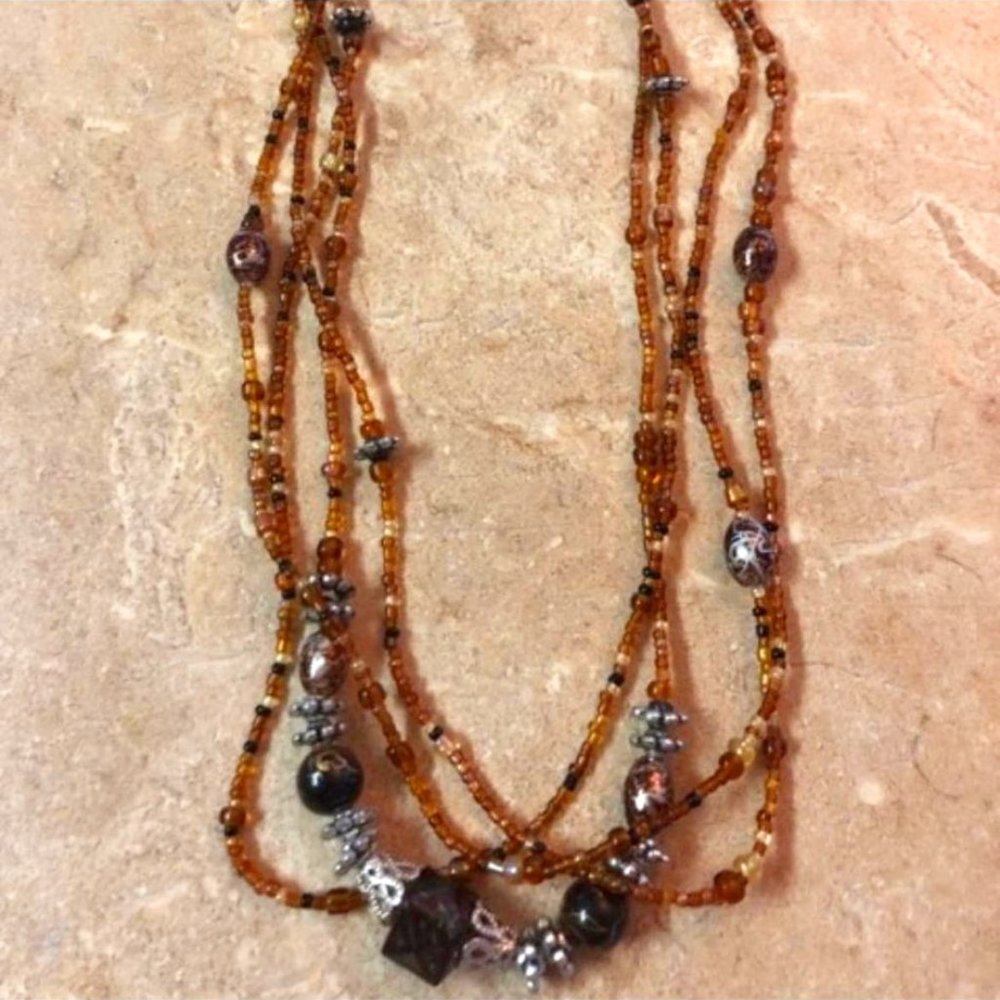 Brown Beaded Multi Layered Necklace